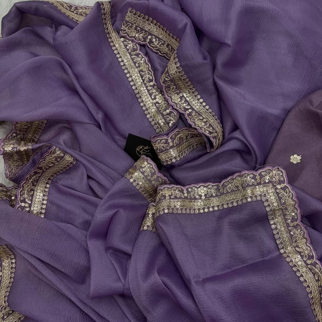 Crushed Georgette saree in the most dreamy shade of Lilac💜