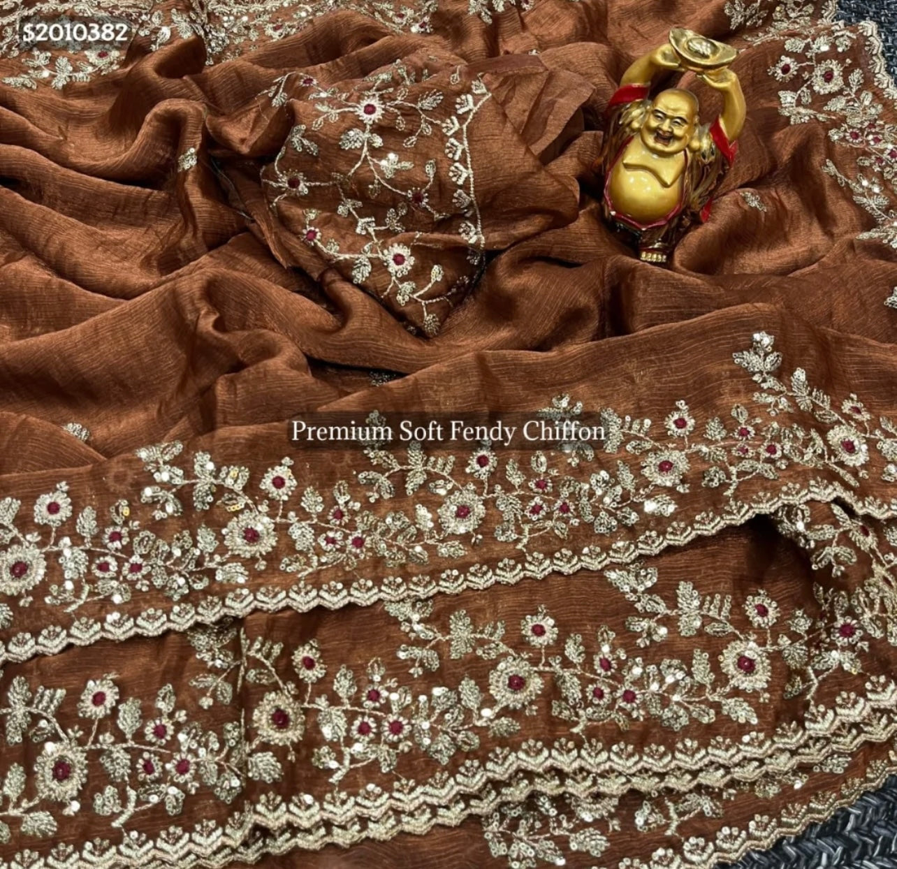 Premium Soft Fendy Chiffon Silk Saree with Embroidery Sequins Work and Thread Work