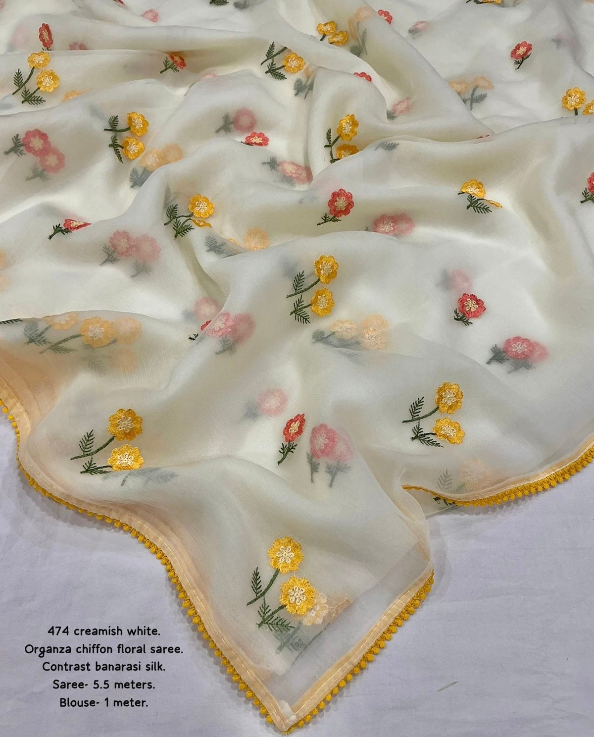 CREAM COLOR Chiffon Organza Saree
