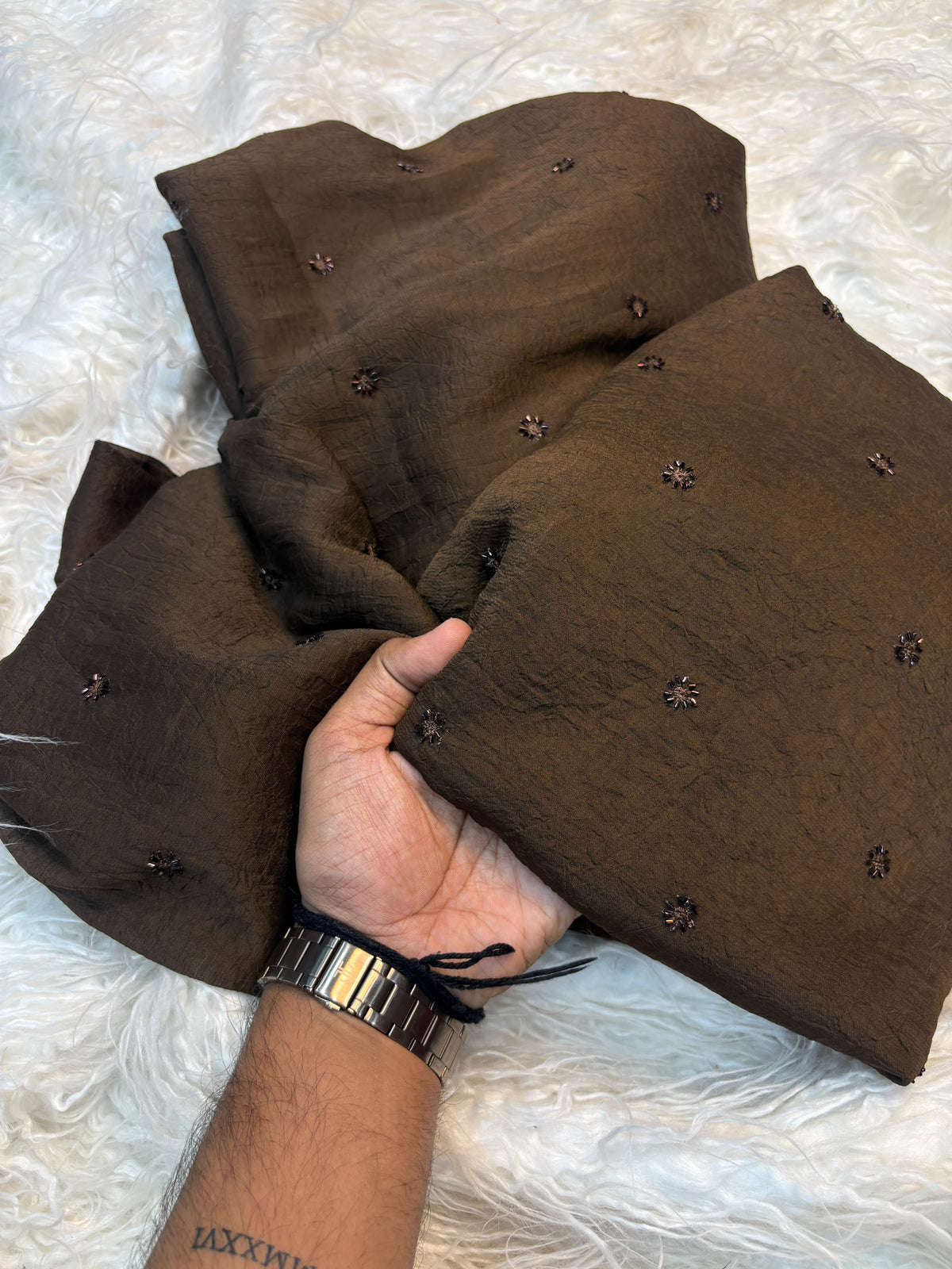 COFFEE BROWN Color Crush Chiffon Saree