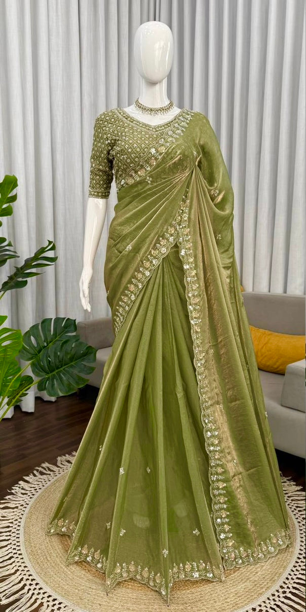 Pure Soft Space Silk Saree with beads and sequins work