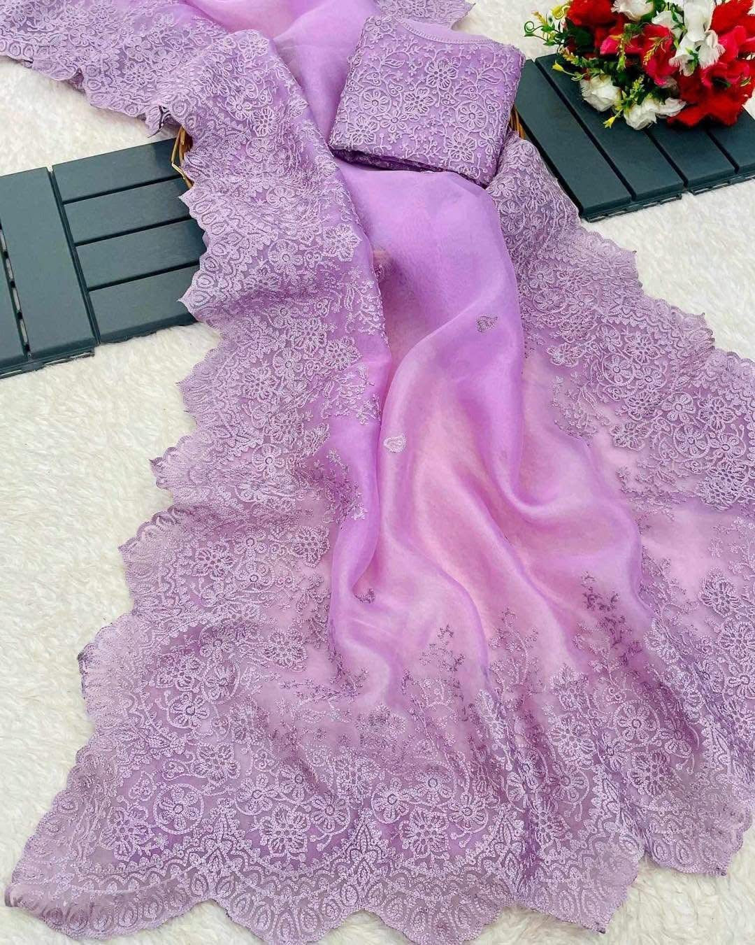 LAVENDER Color Organza Silk Saree