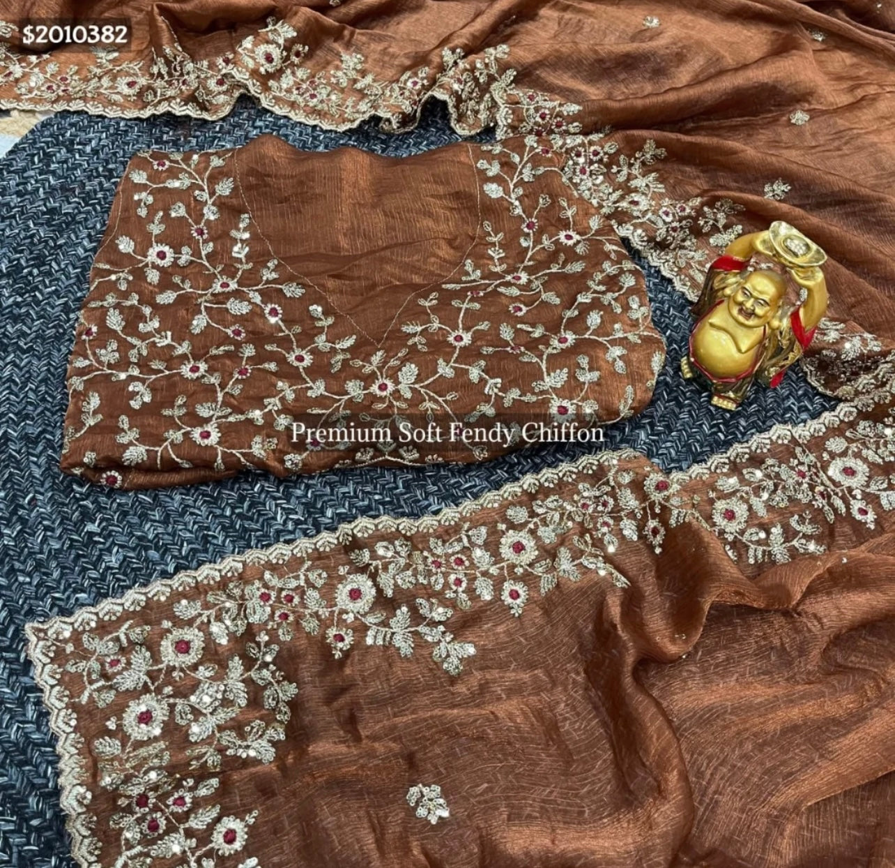 Premium Soft Fendy Chiffon Silk Saree with Embroidery Sequins Work and Thread Work