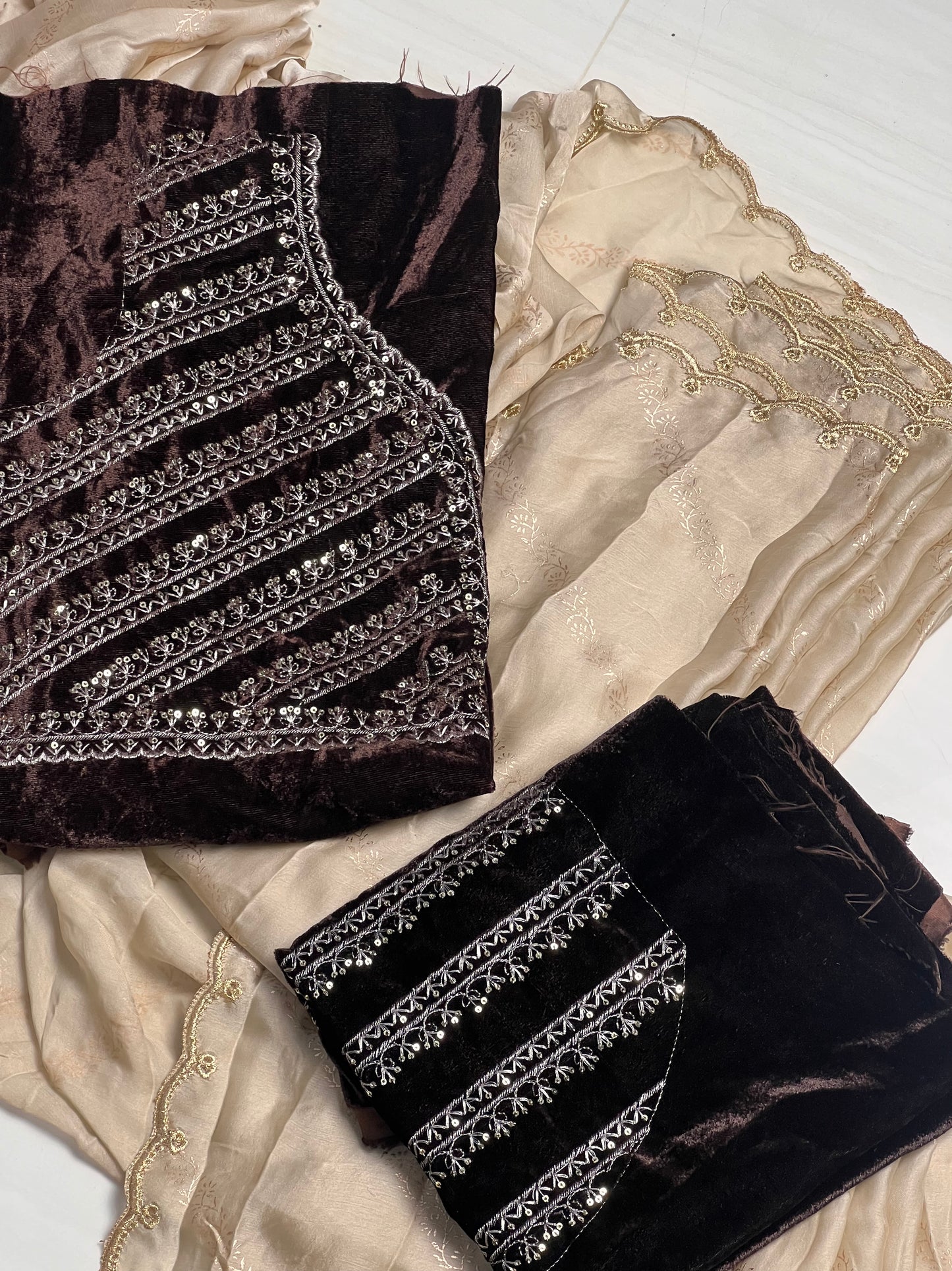 Satin Chiffon Saree with Allover Foil Print Embroidery Work Aacro Border