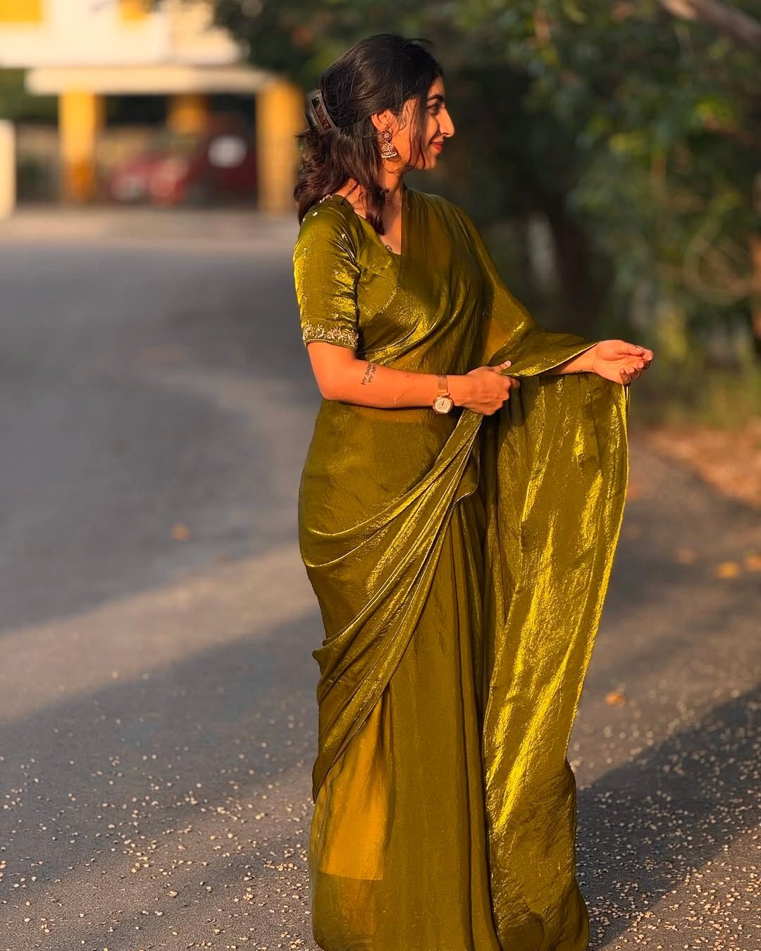 Olive Tone green space silk saree