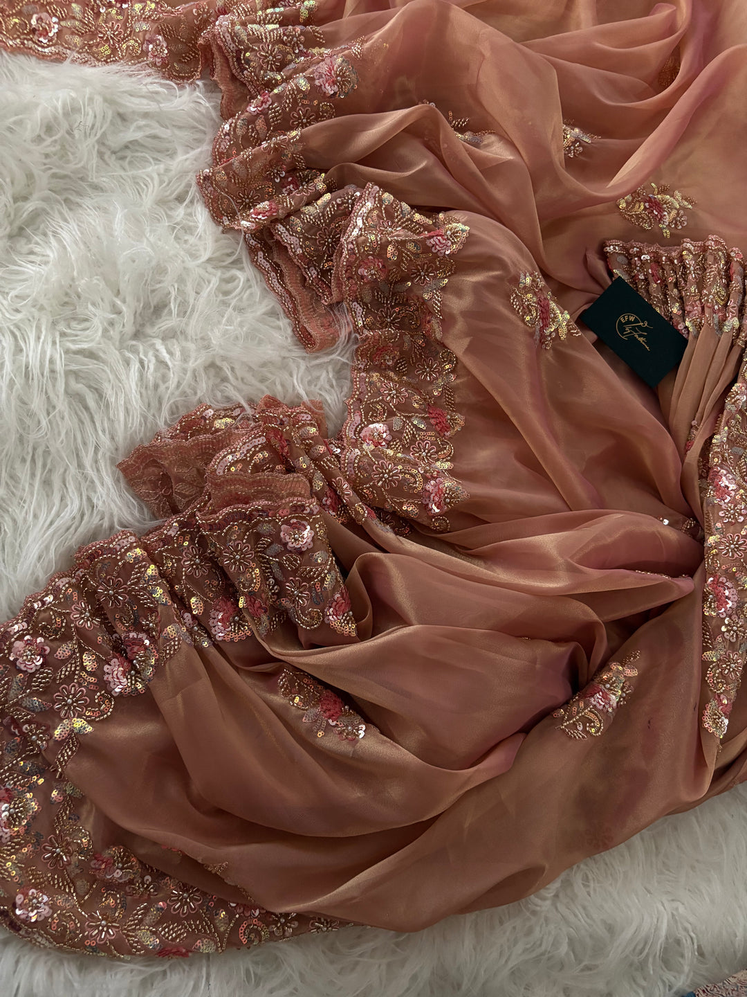 Tissue Silk Saree Dual Tone of Peach and Golden Hues