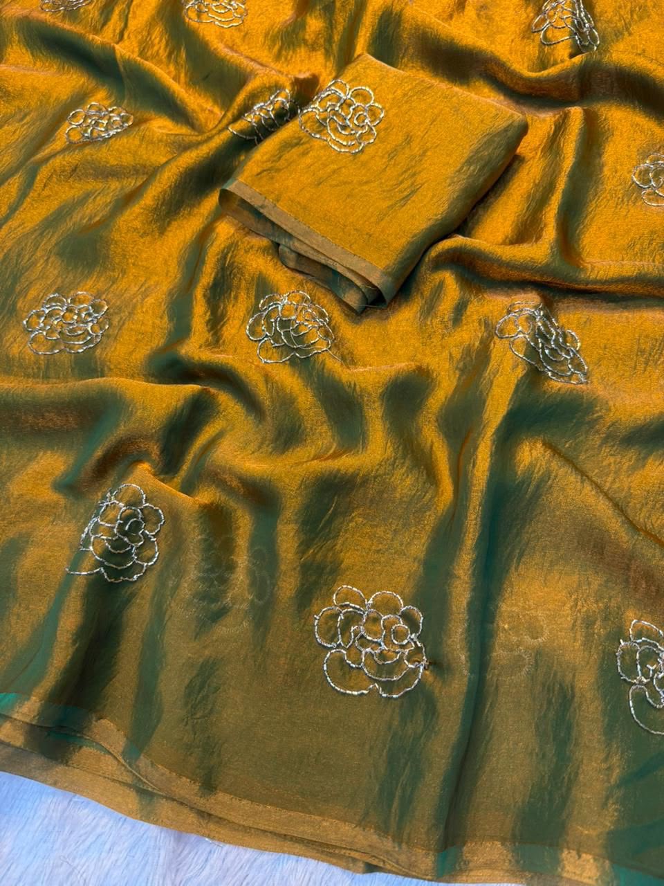 DARK MUSTARD Color Double Toned Space Silk Saree