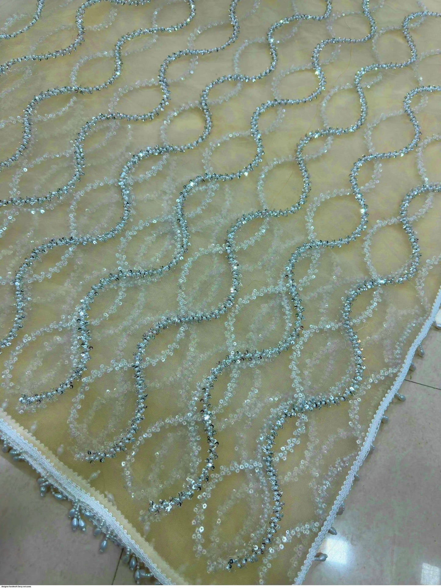 PASTEL YELLOW Color Net Saree with Designer work