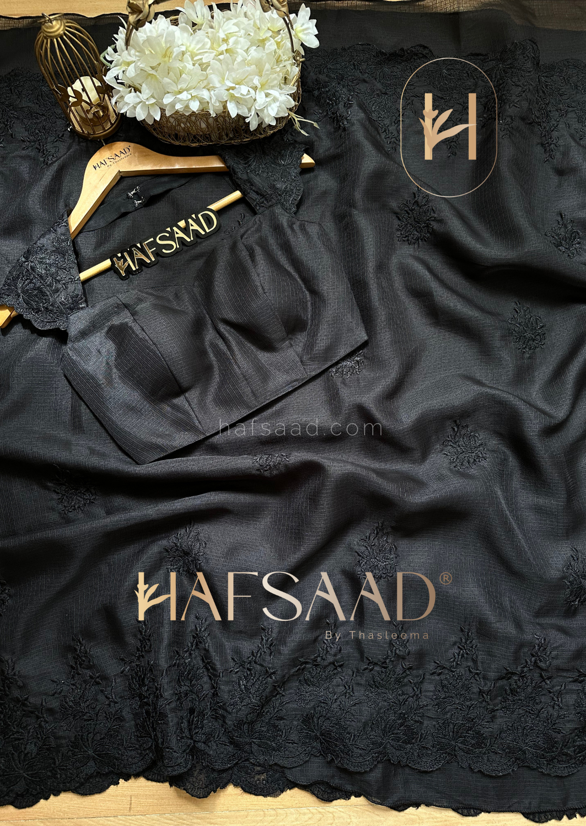 Stunning Black over industrial kota fabric with exquisite embroidery