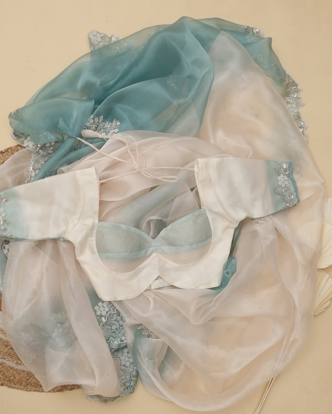 Premium Shaded Organza Saree with Exquisite Khatli, Beads and Sequins Work Aacro Border and Pallu