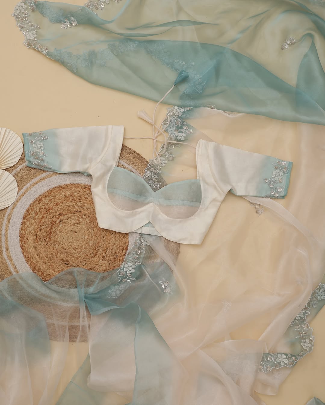 Premium Shaded Organza Saree with Exquisite Khatli, Beads and Sequins Work Aacro Border and Pallu