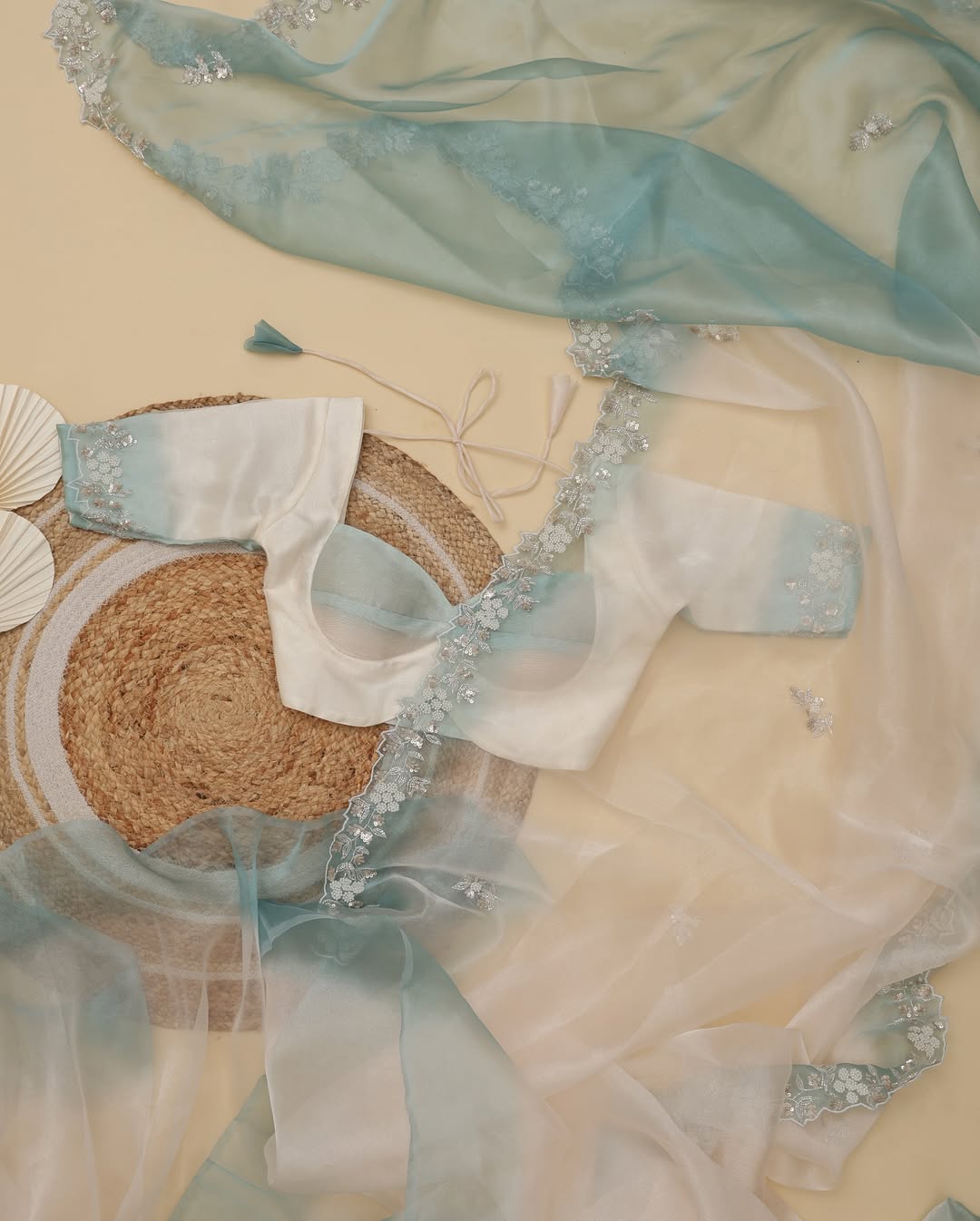 Premium Shaded Organza Saree with Exquisite Khatli, Beads and Sequins Work Aacro Border and Pallu