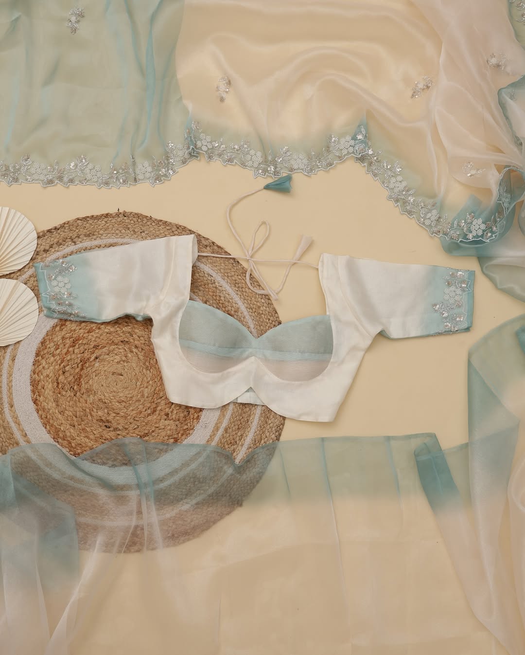 Premium Shaded Organza Saree with Exquisite Khatli, Beads and Sequins Work Aacro Border and Pallu