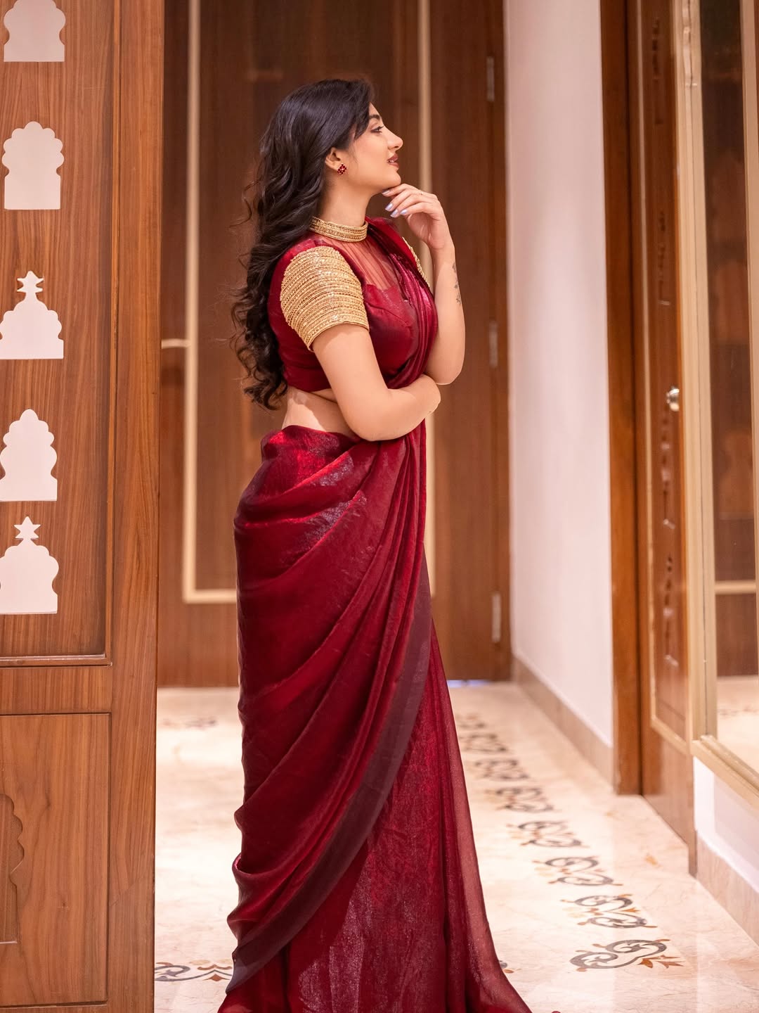 Stardust Satin Saree Paired with Heavy Designed Blouse piece with PEARL Work, KHATLI Work and BEADS Work