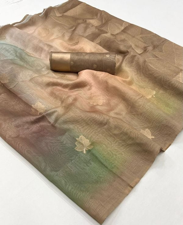 CHAMPAGNE BEIGE Color base KHADI SILK Saree