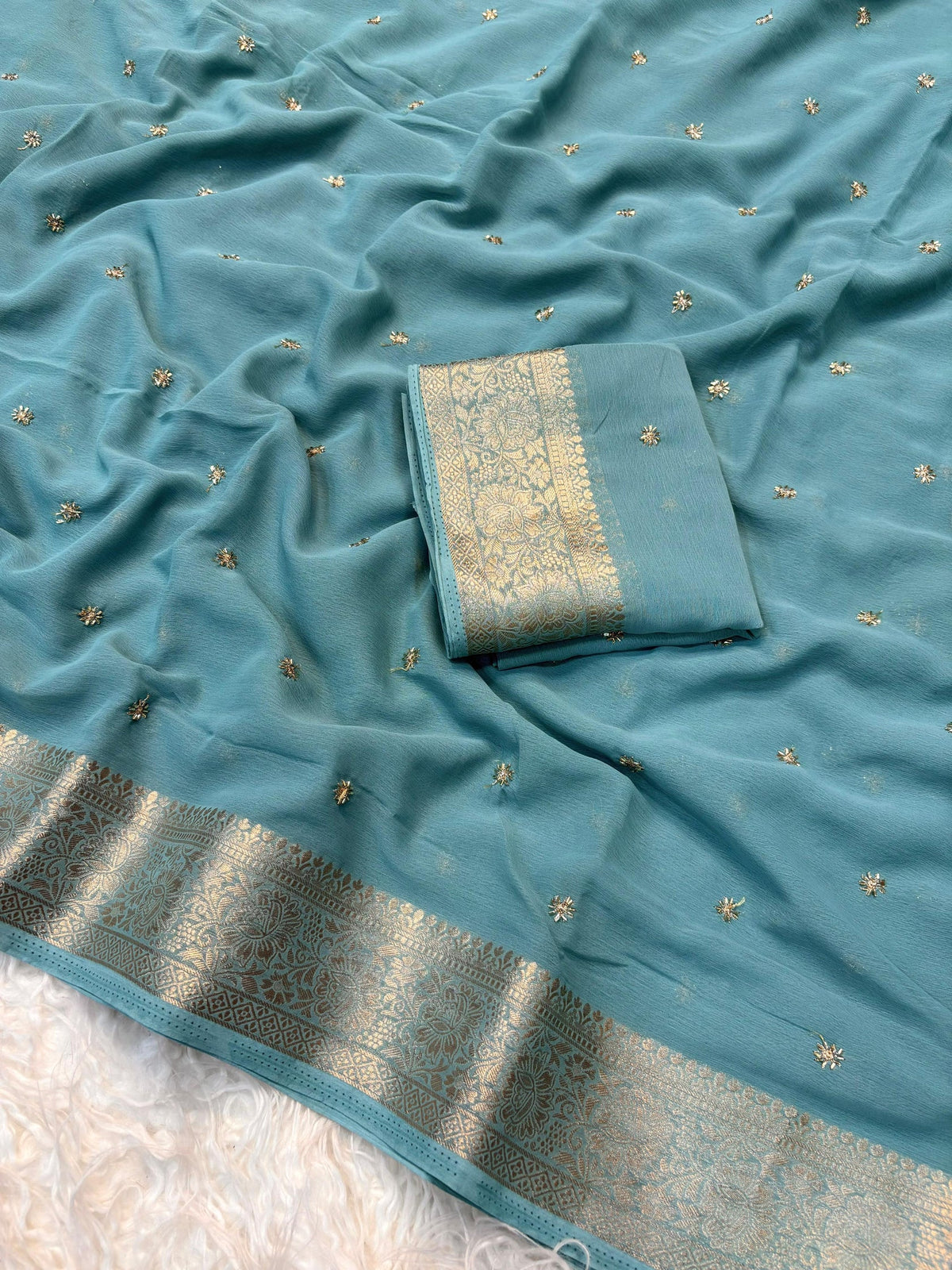 DUSTY TURQUOISE Color Chiffon Saree