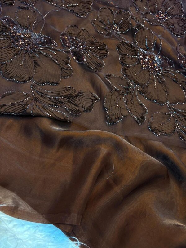 DARK COFFEE MOCHA Color Fendi Silk PLAIN Saree
