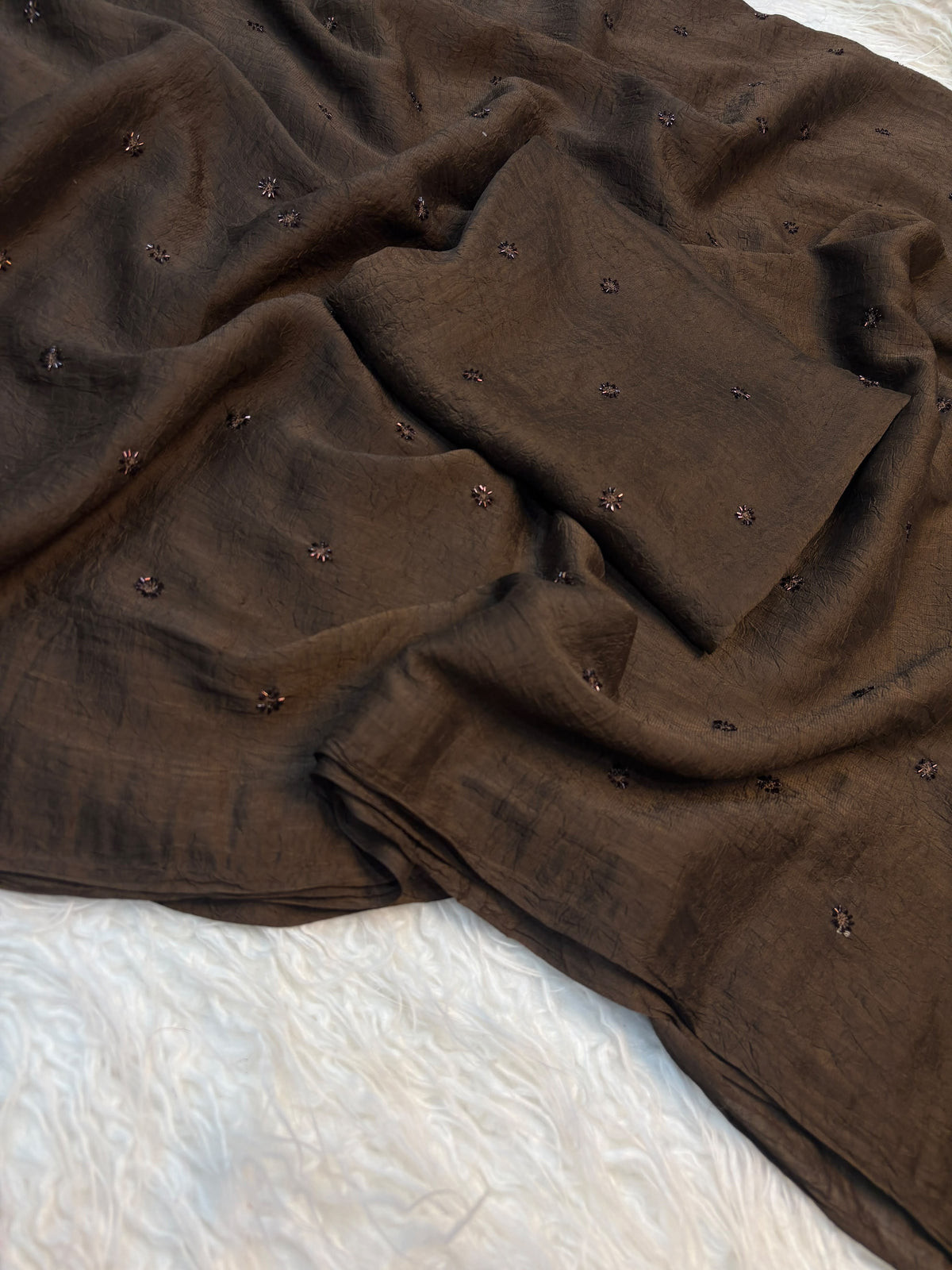 COFFEE BROWN Color Crush Chiffon Saree