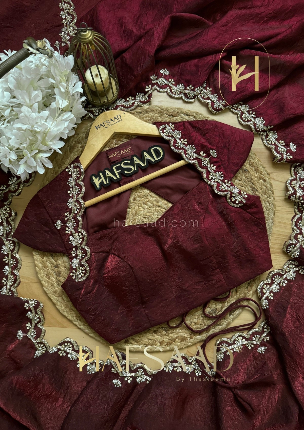 Richness of MAROON RED, the mystery of BLACK Crushed Fendi Silk Saree Featuring a constellation of pearl and sequin work