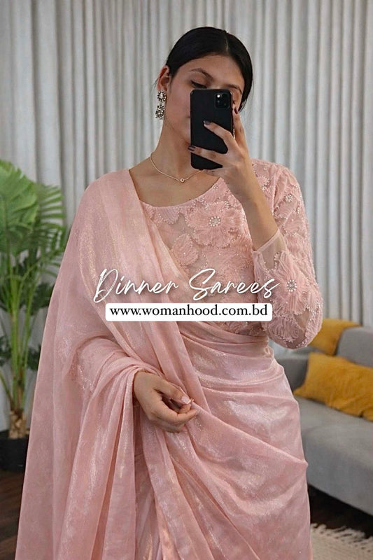 LIGHT BLUSH PINK Color Premium Fendi Silk Plain Saree
