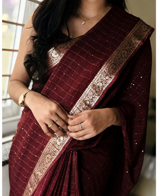 CHOCOLATE BROWN Color Viscose Georgette Saree