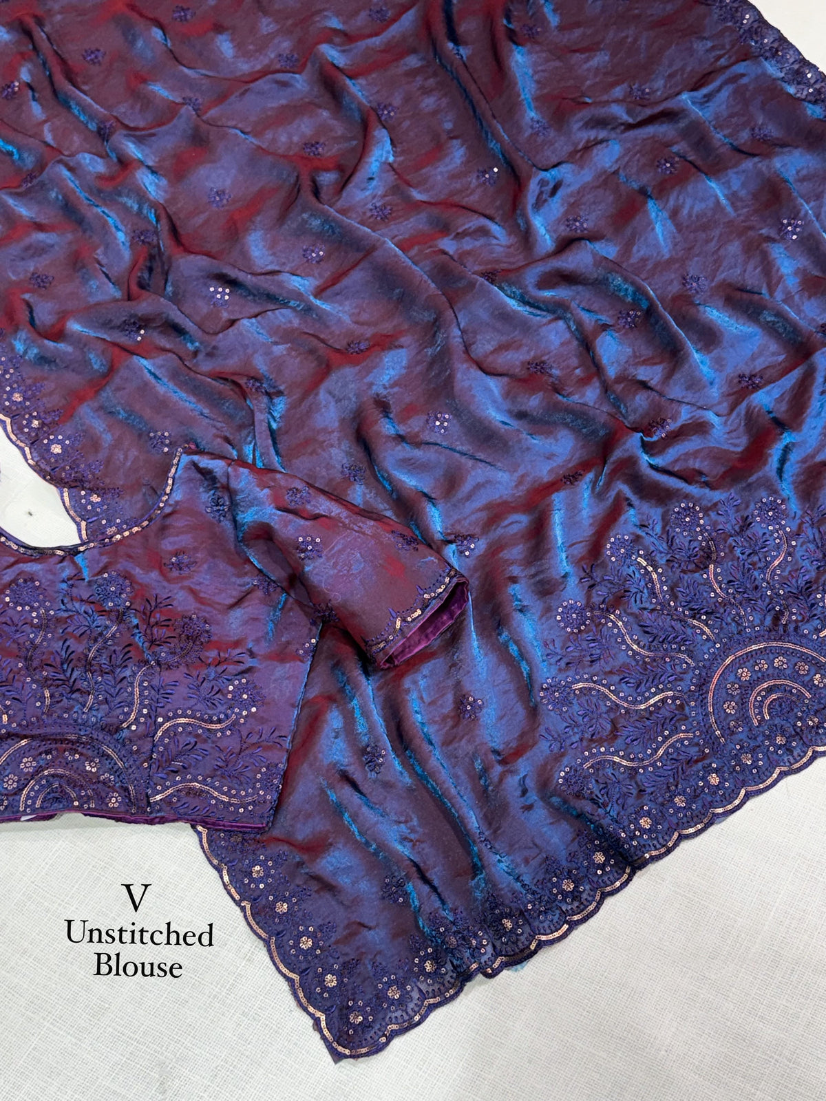 Dual Toned Fendi Satin Sare with sequins & thread embroidery