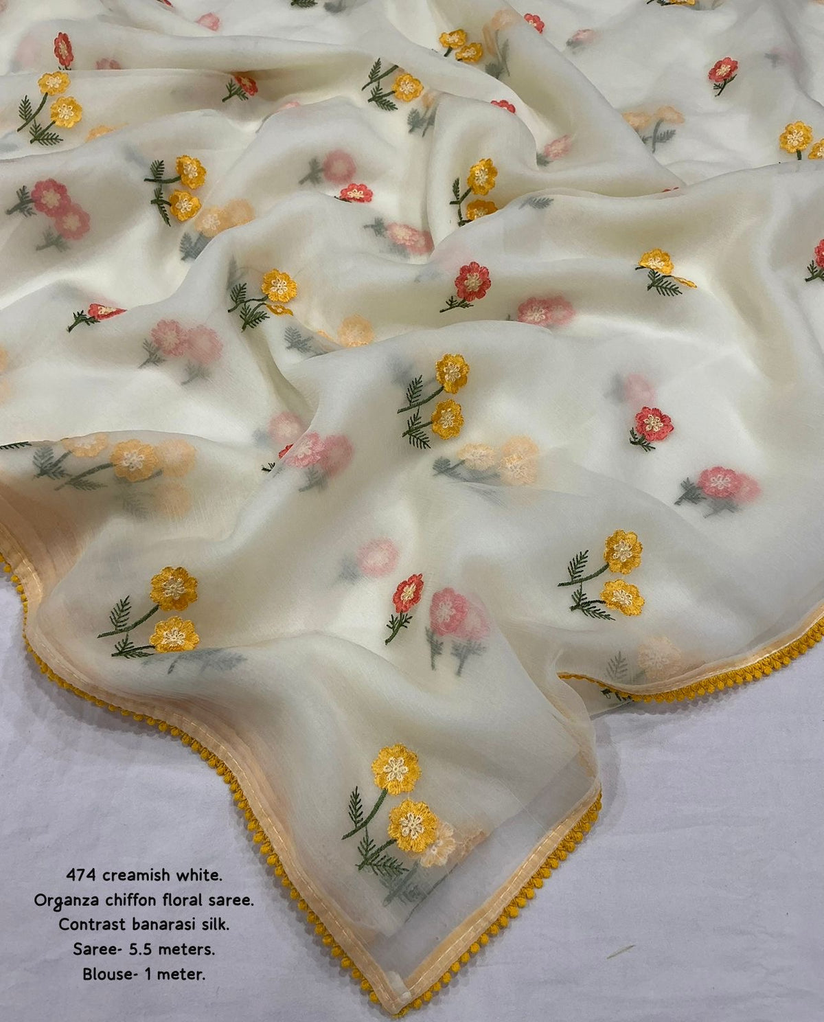 CREAM COLOR Chiffon Organza Saree