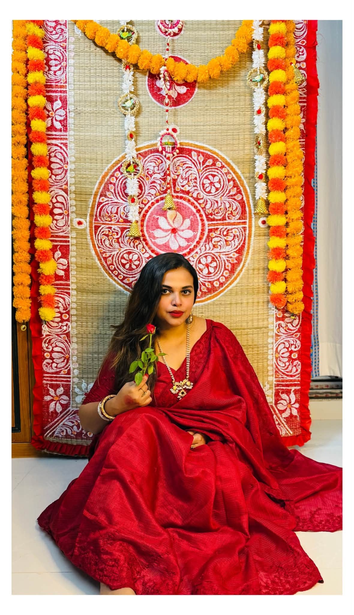 RUBY RED Industrial Kota Chex Embroidery Saree