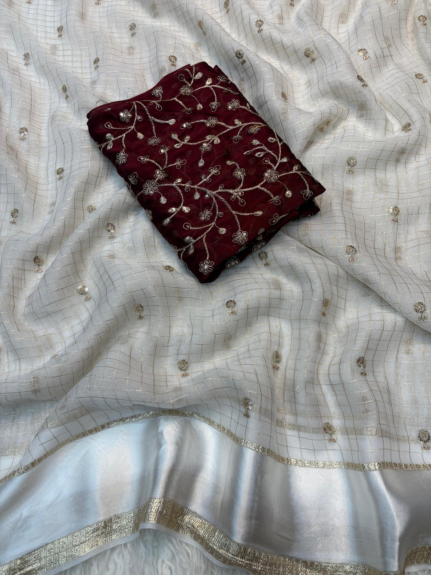 Viscose Georgette Saree Jari lining and Embroidery Work