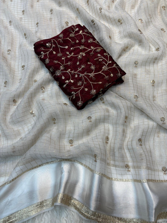 Viscose Georgette Saree Jari lining and Embroidery Work