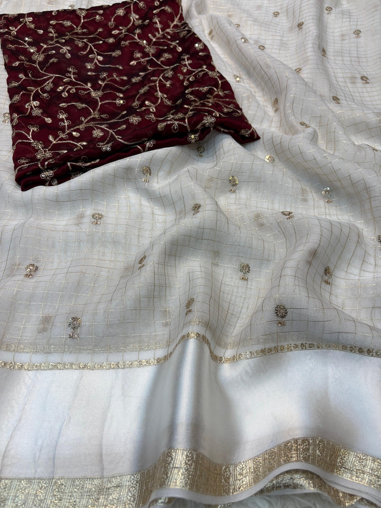 Viscose Georgette Saree Jari lining and Embroidery Work