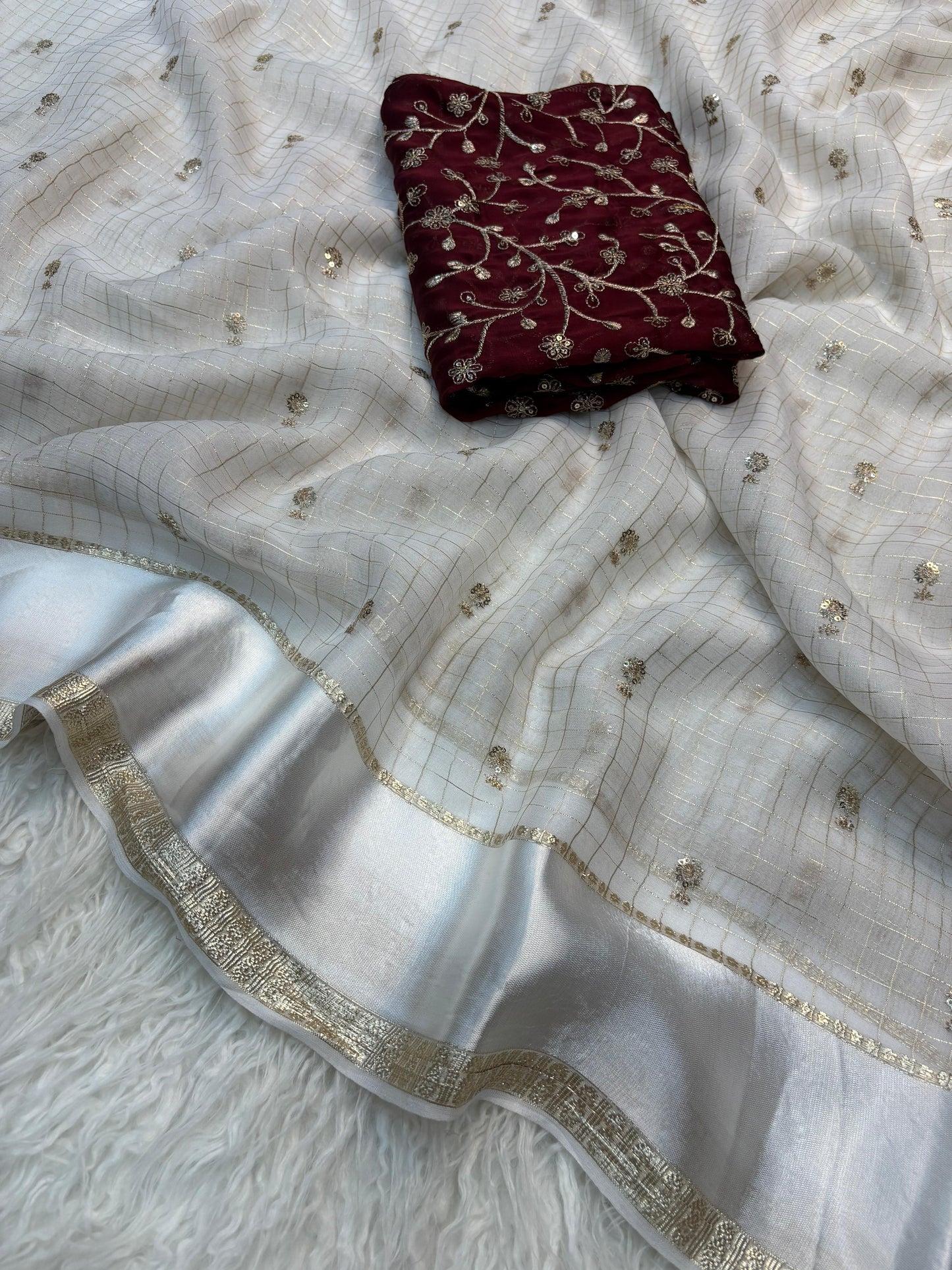 Viscose Georgette Saree Jari lining and Embroidery Work