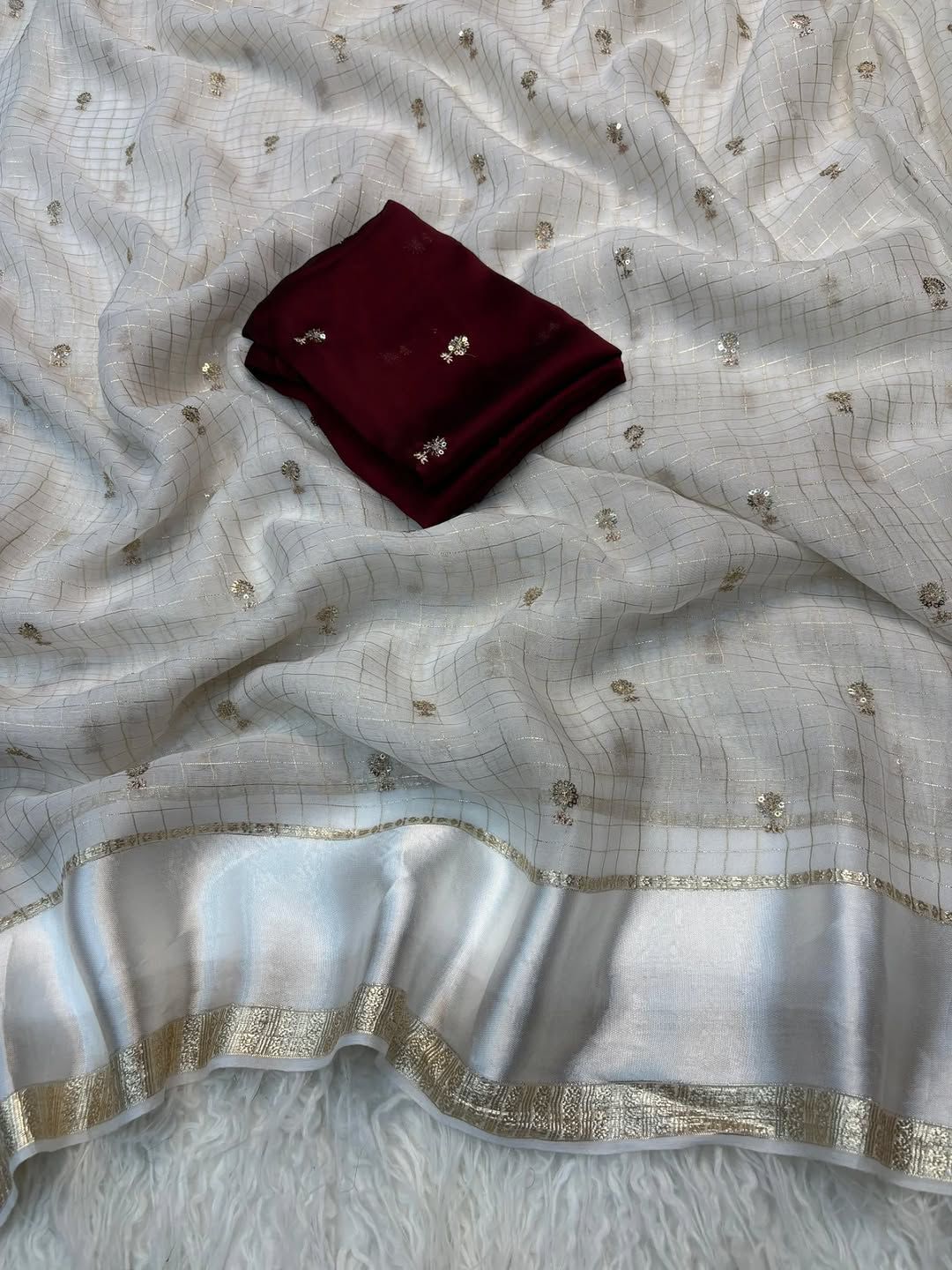 OFF WHITE Color Viscose Georgette Saree