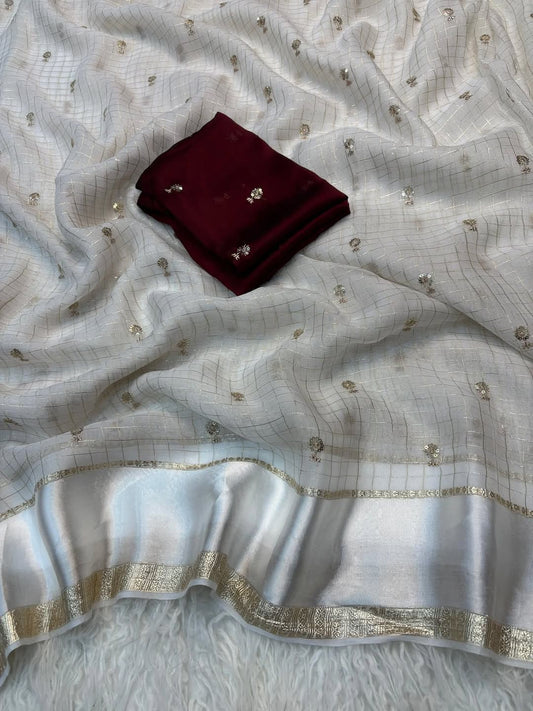 OFF WHITE Color Viscose Georgette Saree