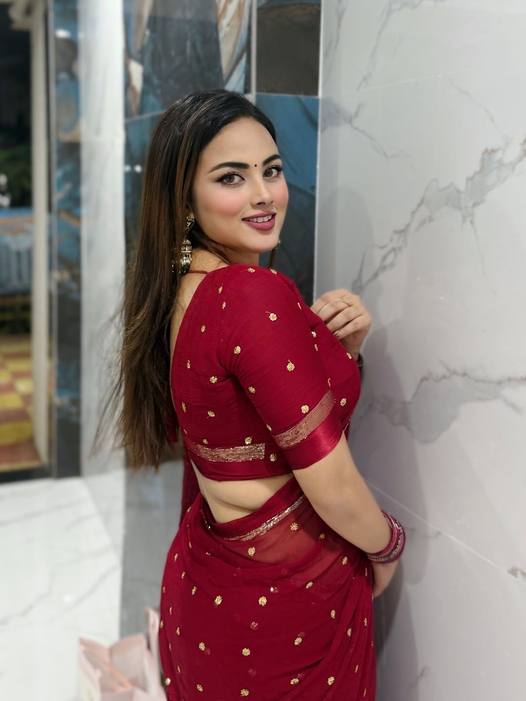 DEEP MAROON Viscose Georgette Saree with Jari Weaving Satin Border and Sequins Work allover the body