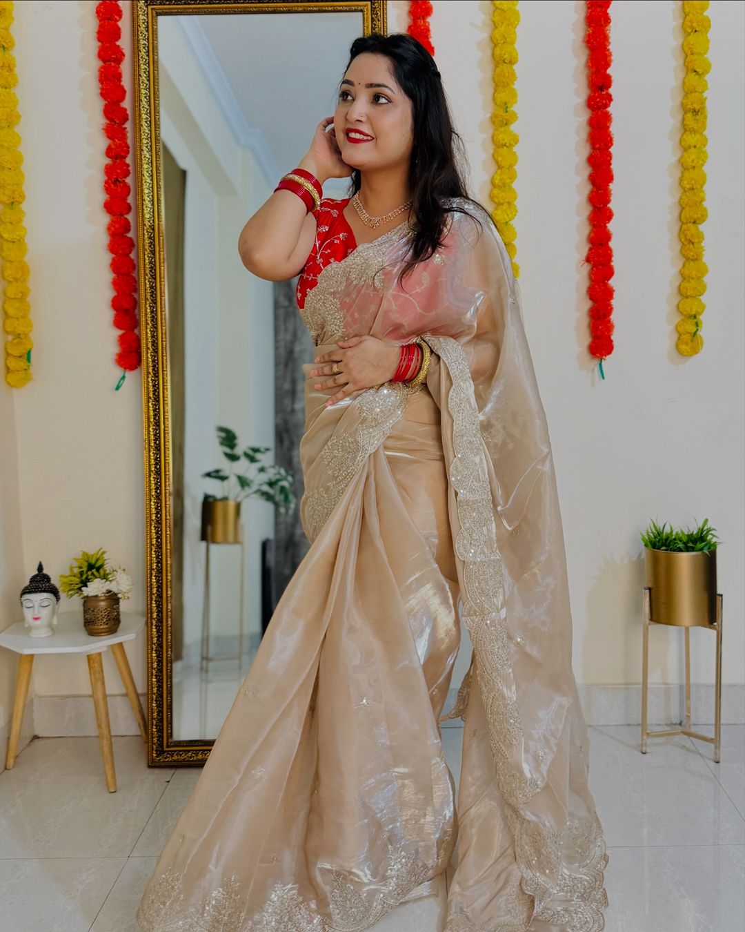 Organza sequins embriodery saree