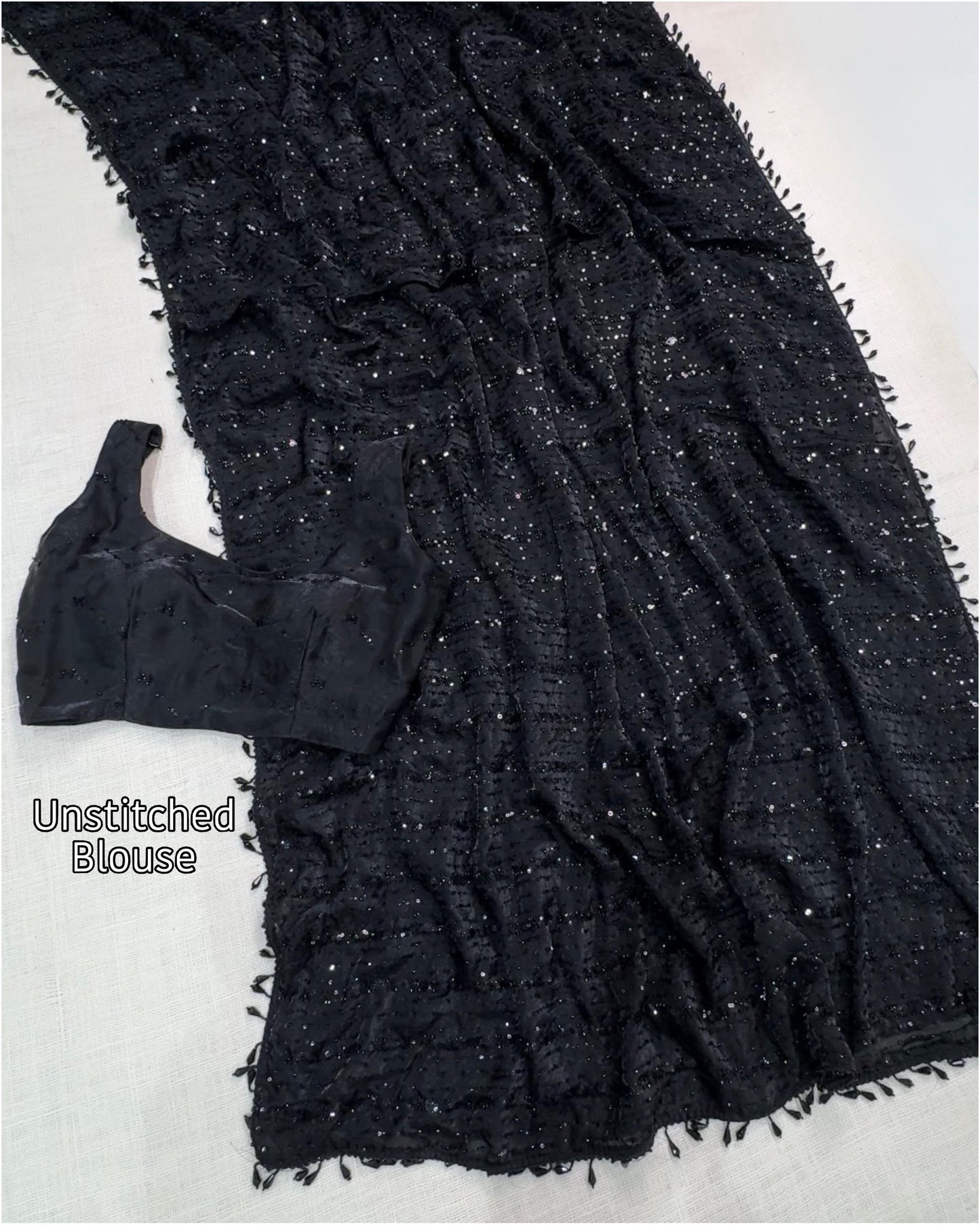 JET BLACK Color Fendi Satin Saree