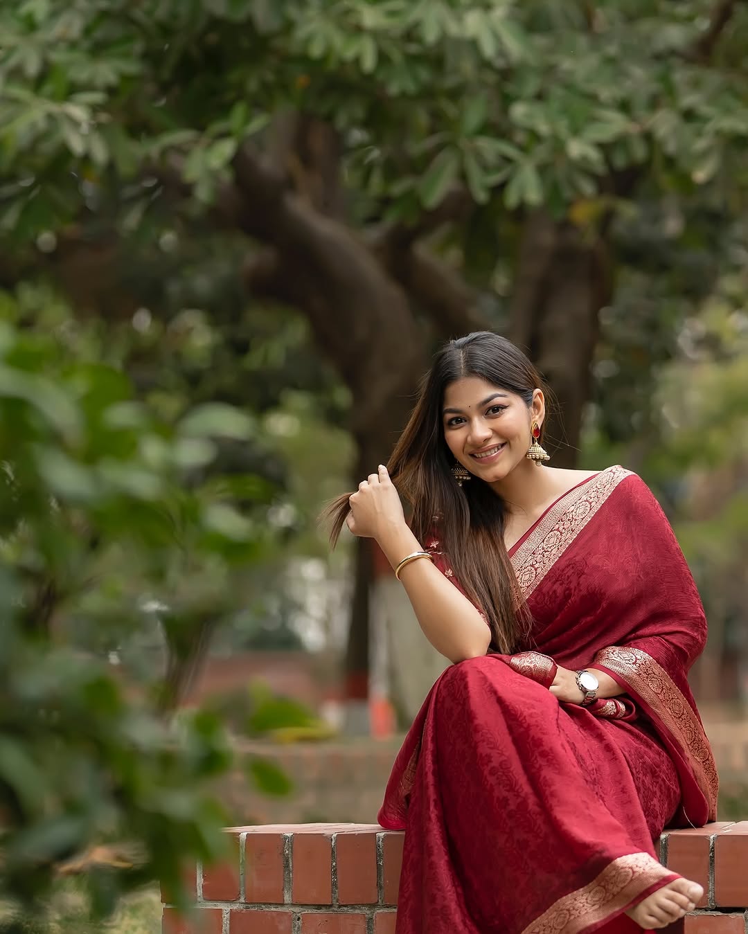 Viscose chinnon saree with banarasi weaving blouse pcs