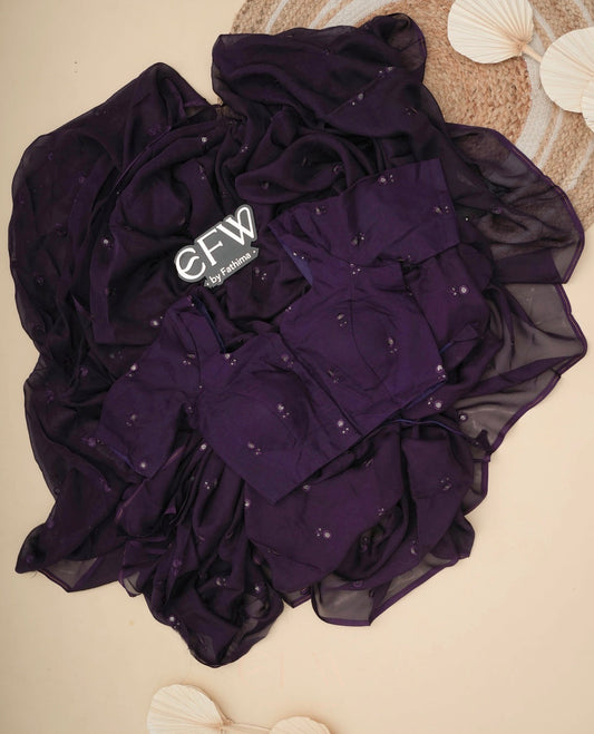DEEP PURPLE Color Viscose Organza Saree