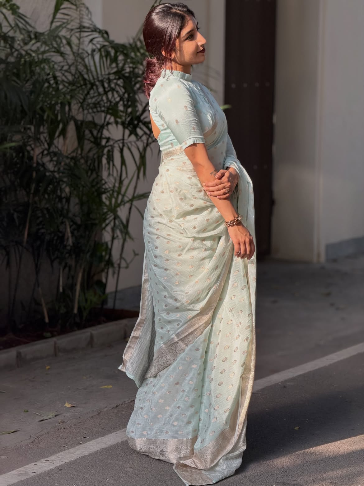 PASTEL BLUE Color Pure Chinnon Viscose Saree