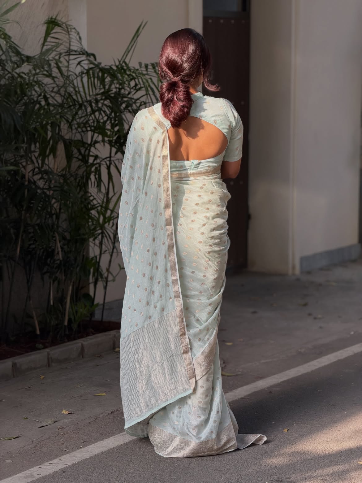 PASTEL BLUE Color Pure Chinnon Viscose Saree