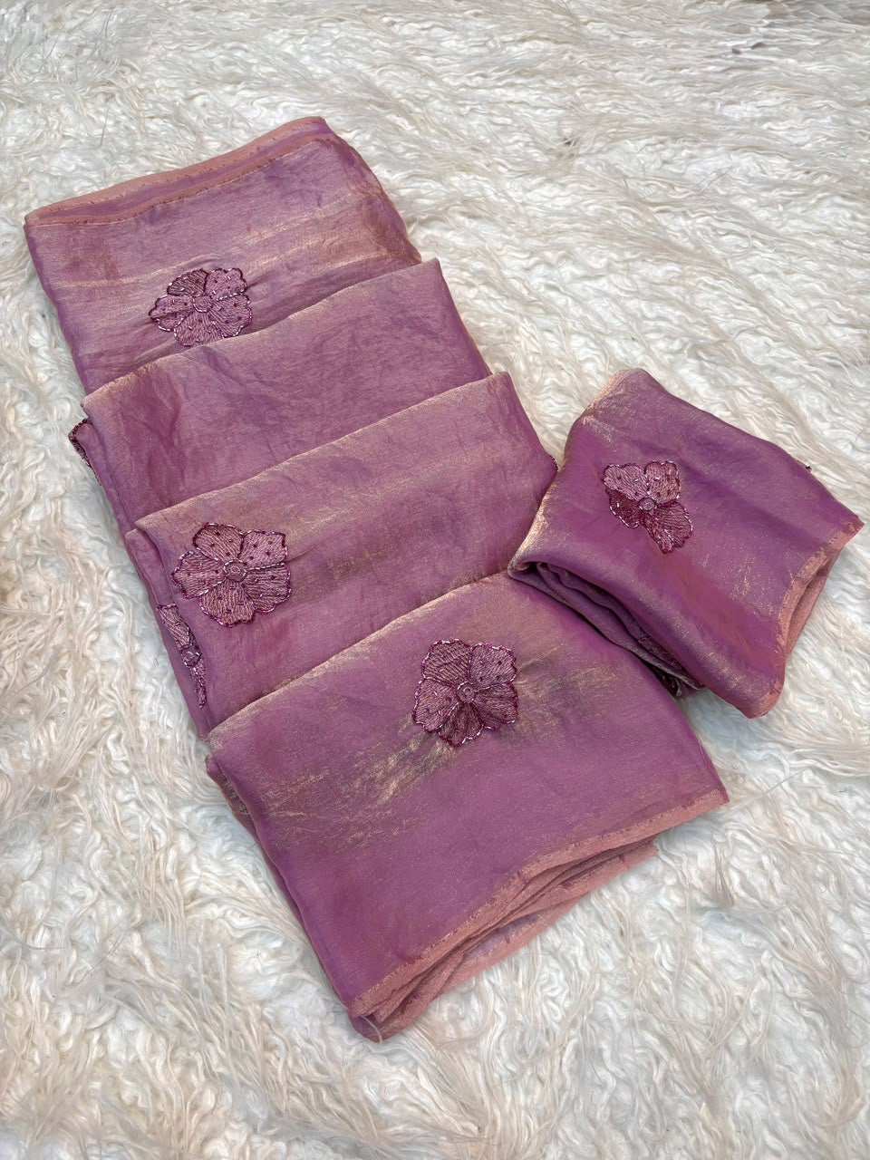 Onion Pink Premium Fendi Silk Saree with Beadwork & Viscose Thread Embroidery