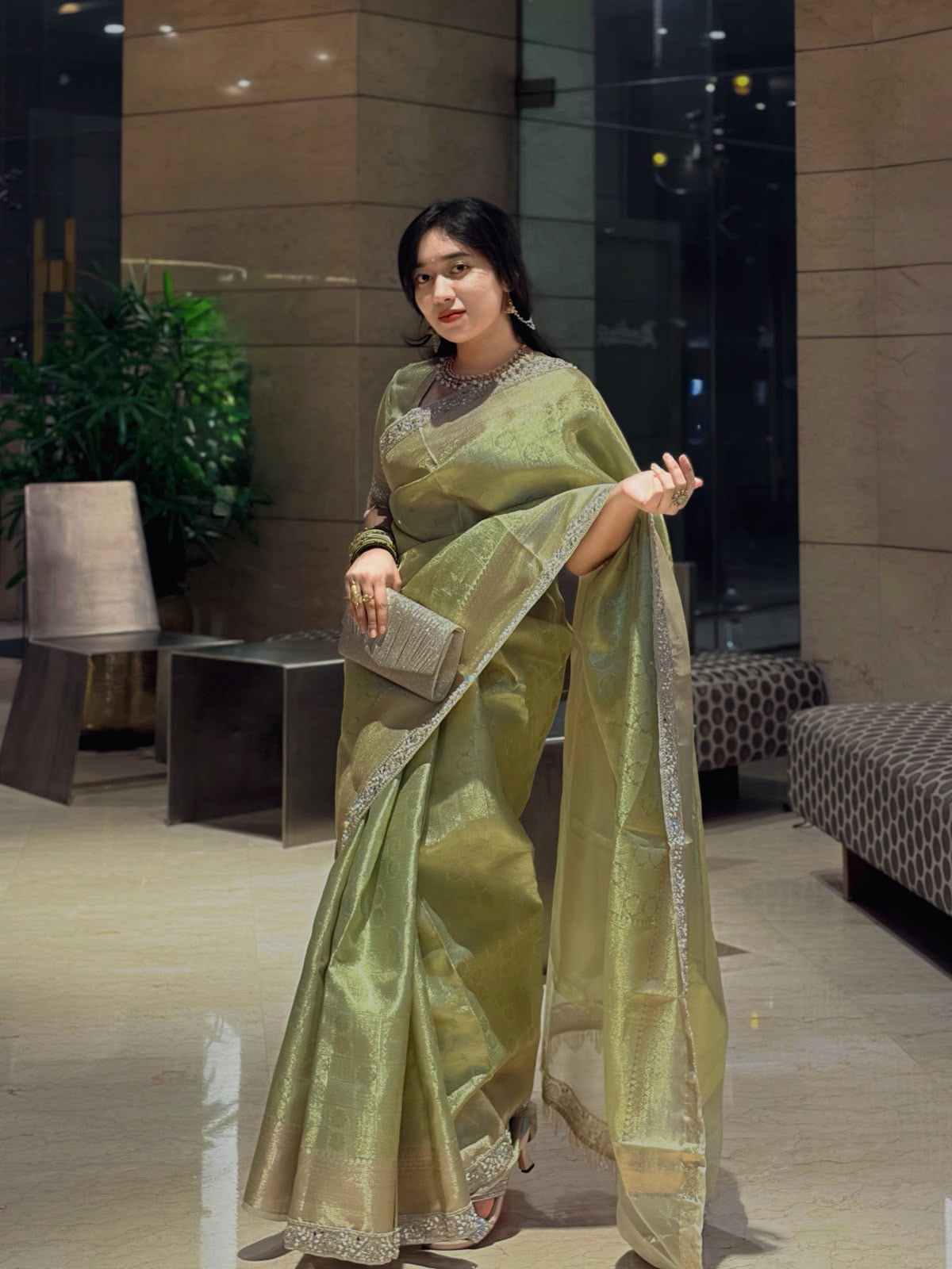 FROSTING PISTACHIO COLOR Soft Banarasi Tissue Silk Saree