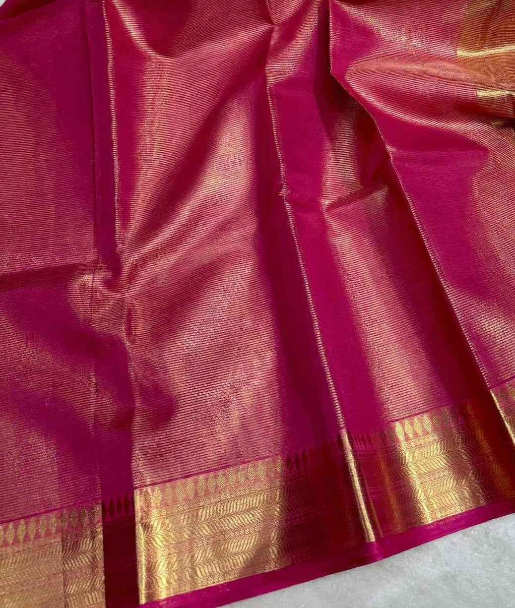 METALLIC DARK PINK Soft Banarasi Tissue Saree, Heavy Weaving Jacquard Border and Heavy JARI LINING Allover the Saree