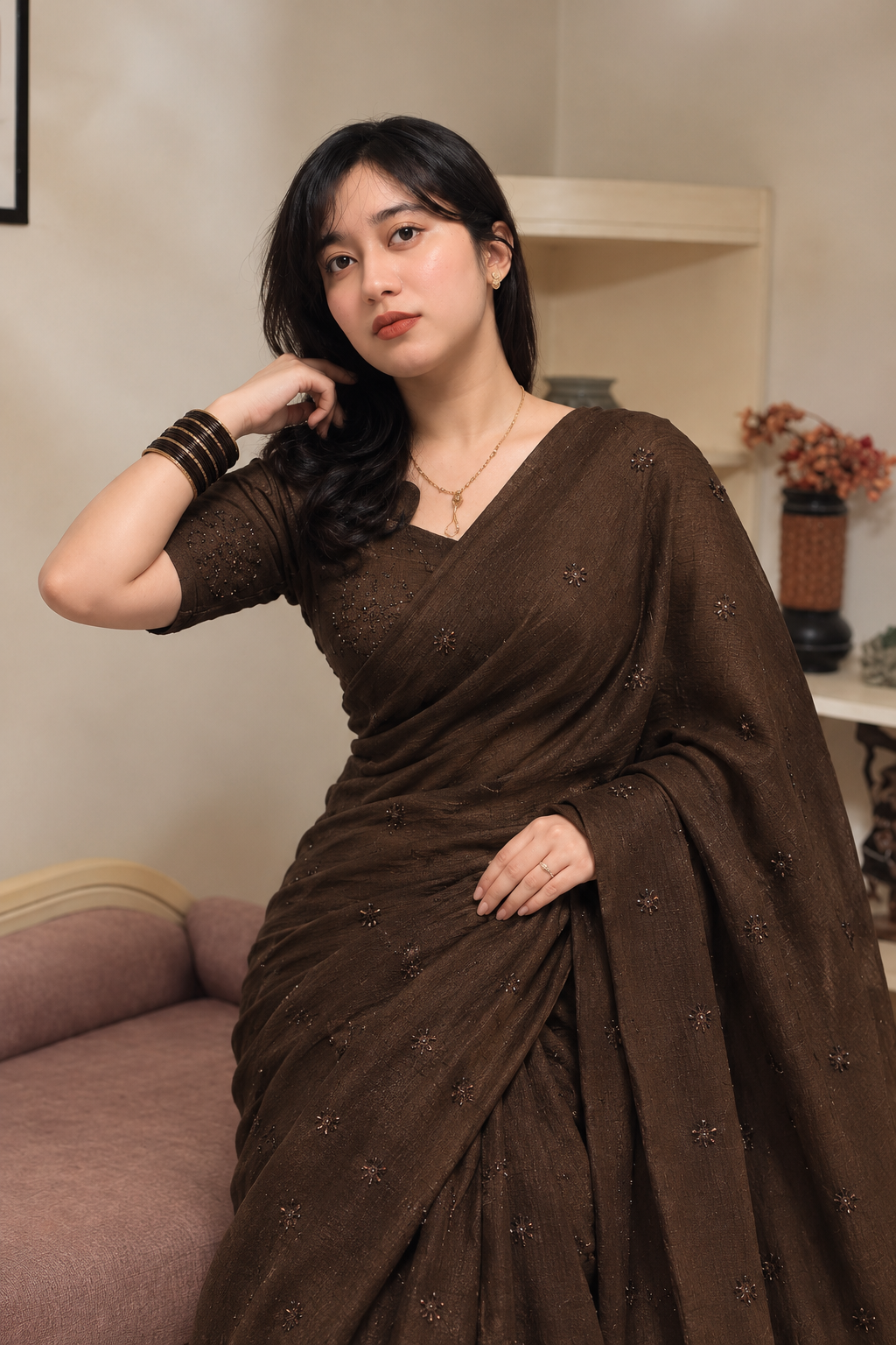 COFFEE BROWN Color Crush Chiffon Saree – womanhood.com.bd