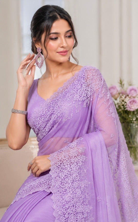 LAVENDER Color Organza Silk Saree
