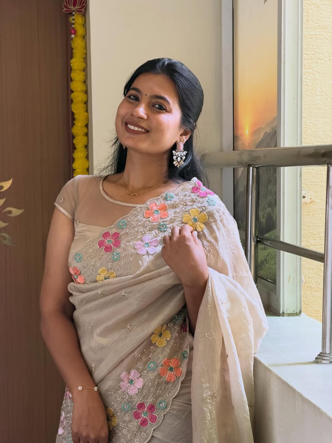 SMOKEY TAUPE COLOR Soft Crushed Sufi Silk Saree