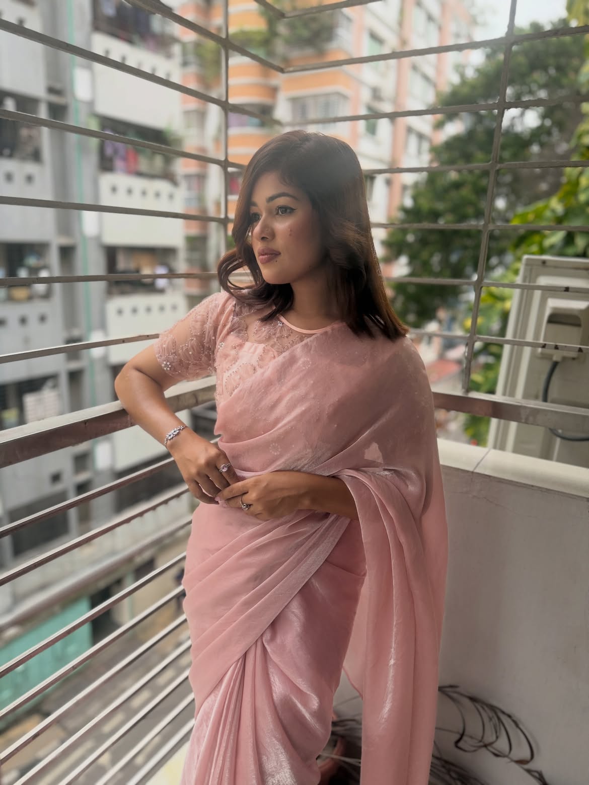 Light Blush Pink Premium Fendi Silk Saree with Heavy Designer Blouse Piece