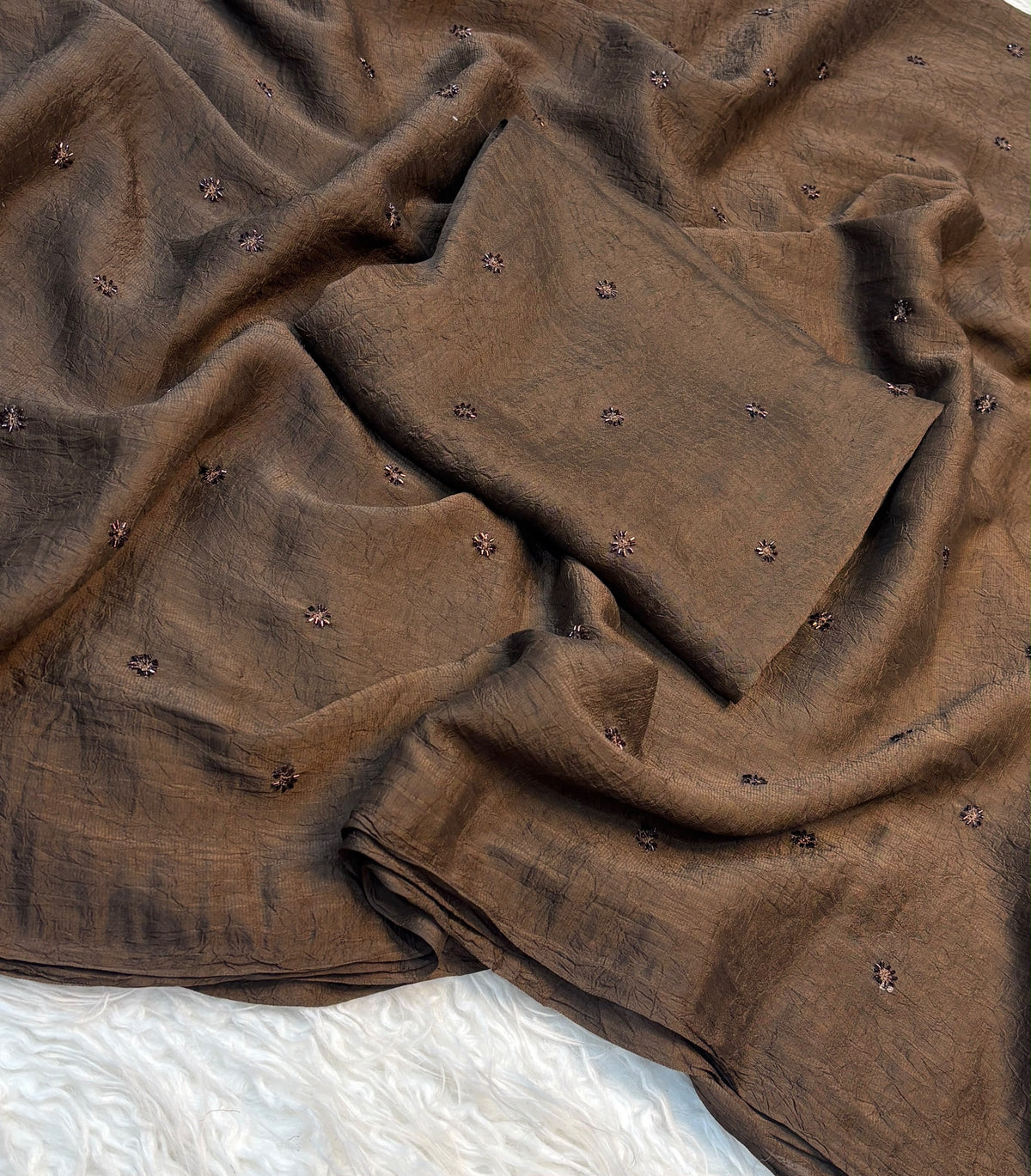 COFFEE BROWN Color Crush Chiffon Saree