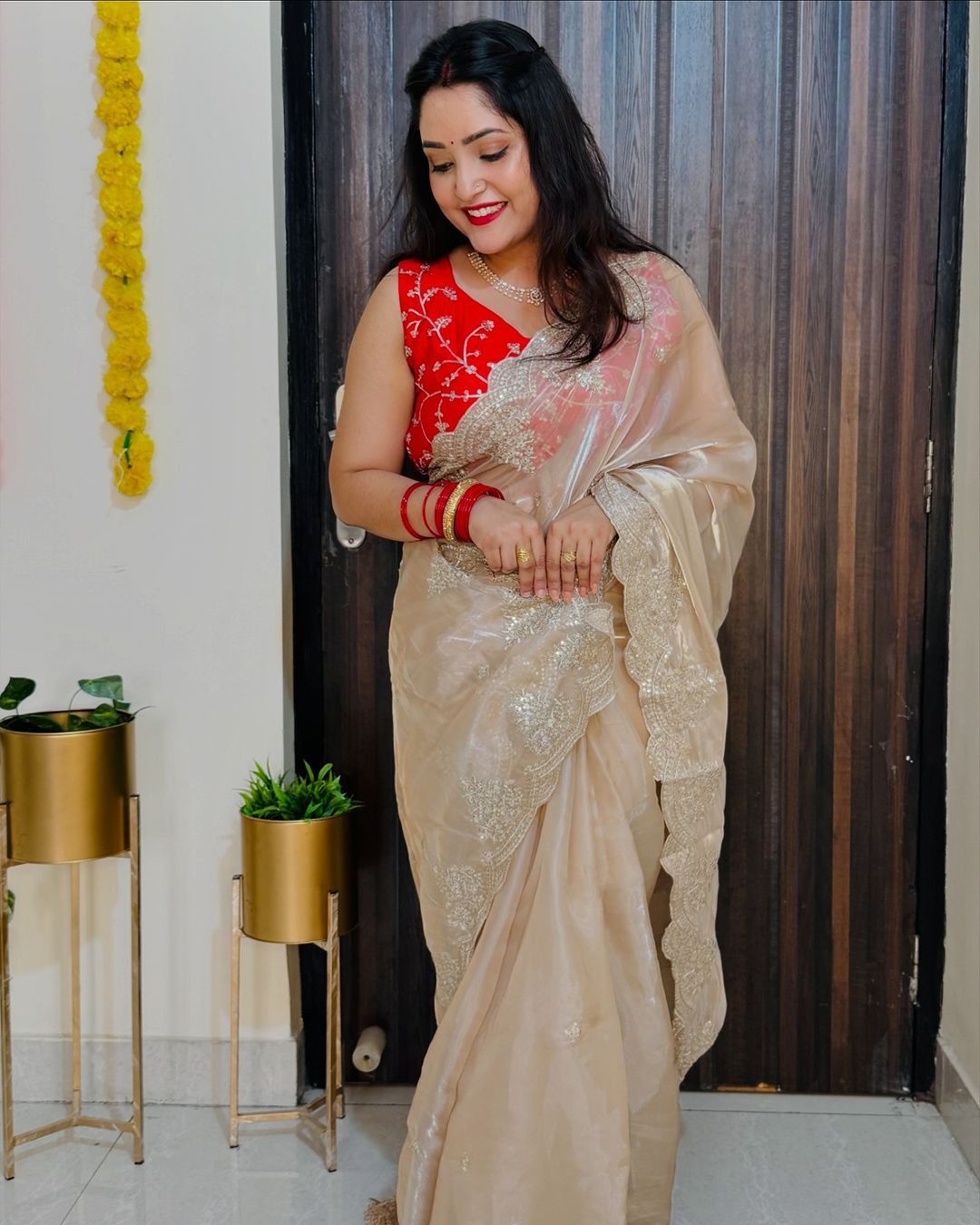 Organza sequins embriodery saree